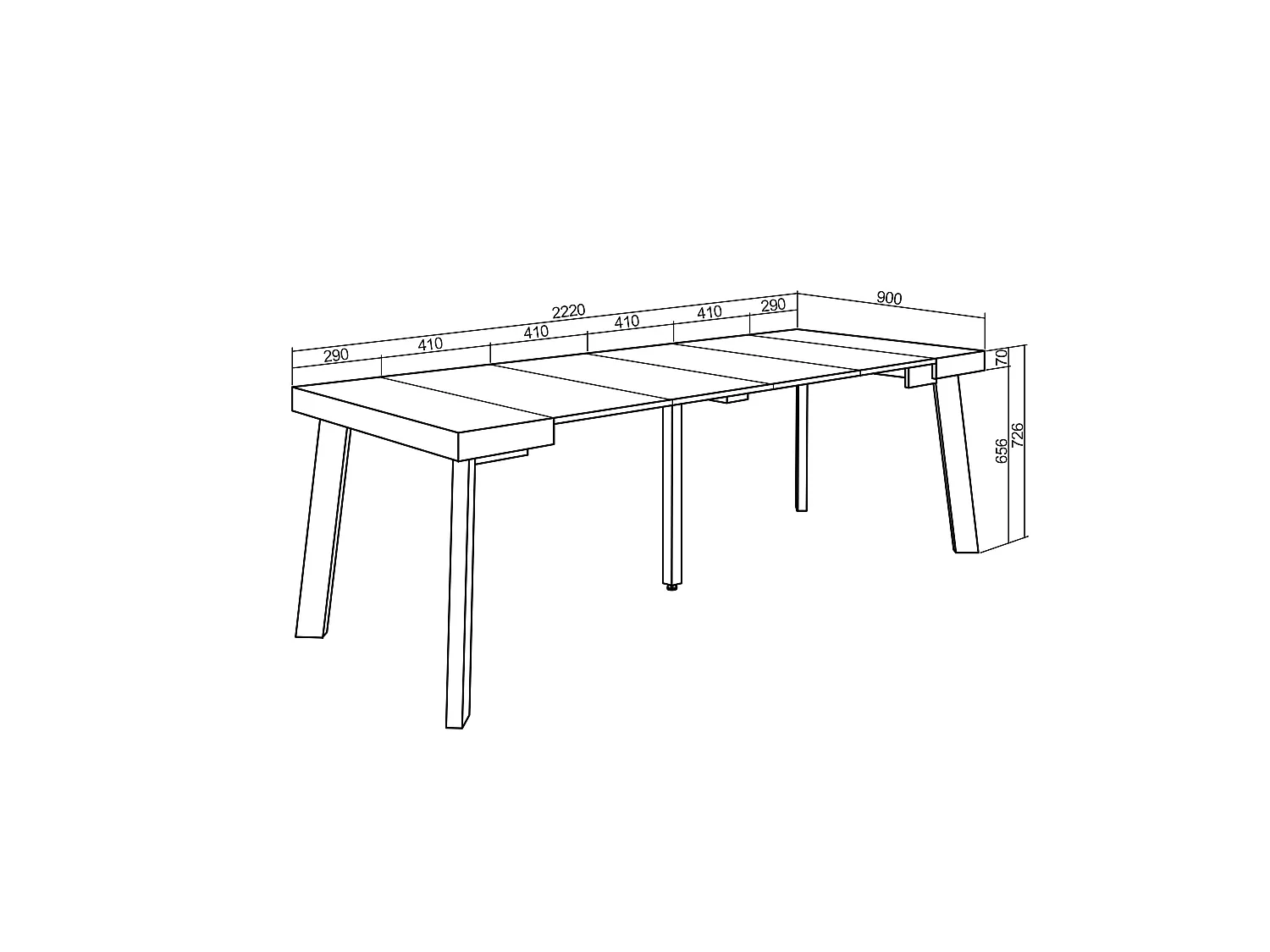 Table console extensible, 222x90x73cm, Pour 10 personnes, Pieds en bois, Chêne