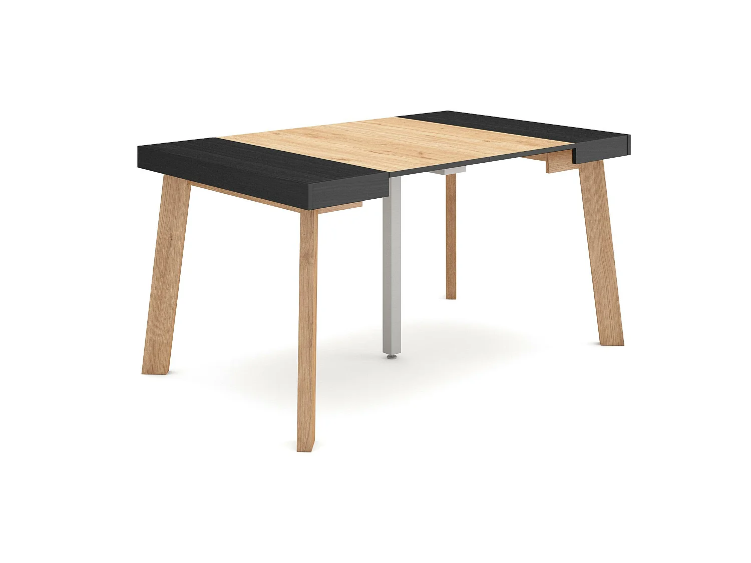 Table console extensible, 140x90x73cm, Pour 6 personnes, Pieds en bois, Chêne et noir
