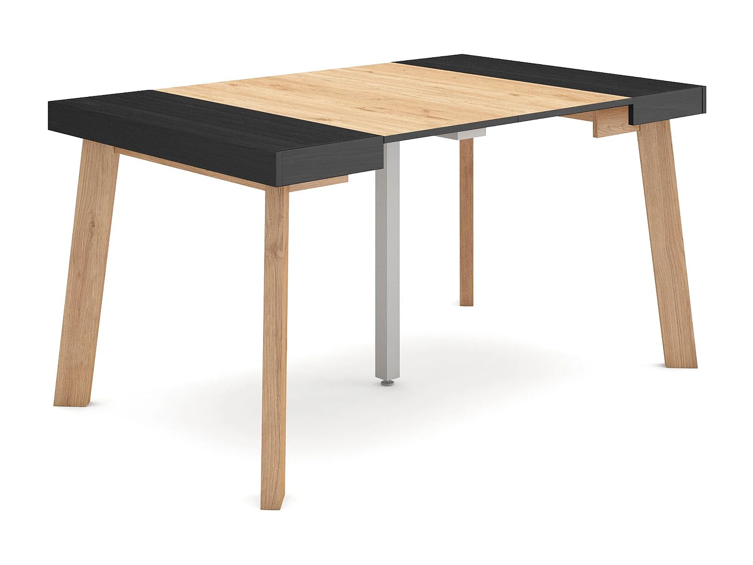 Uitschuifbare Consoletafel, 140x90x73cm, Voor 6 personen, Houten poten, Eiken/Zwart