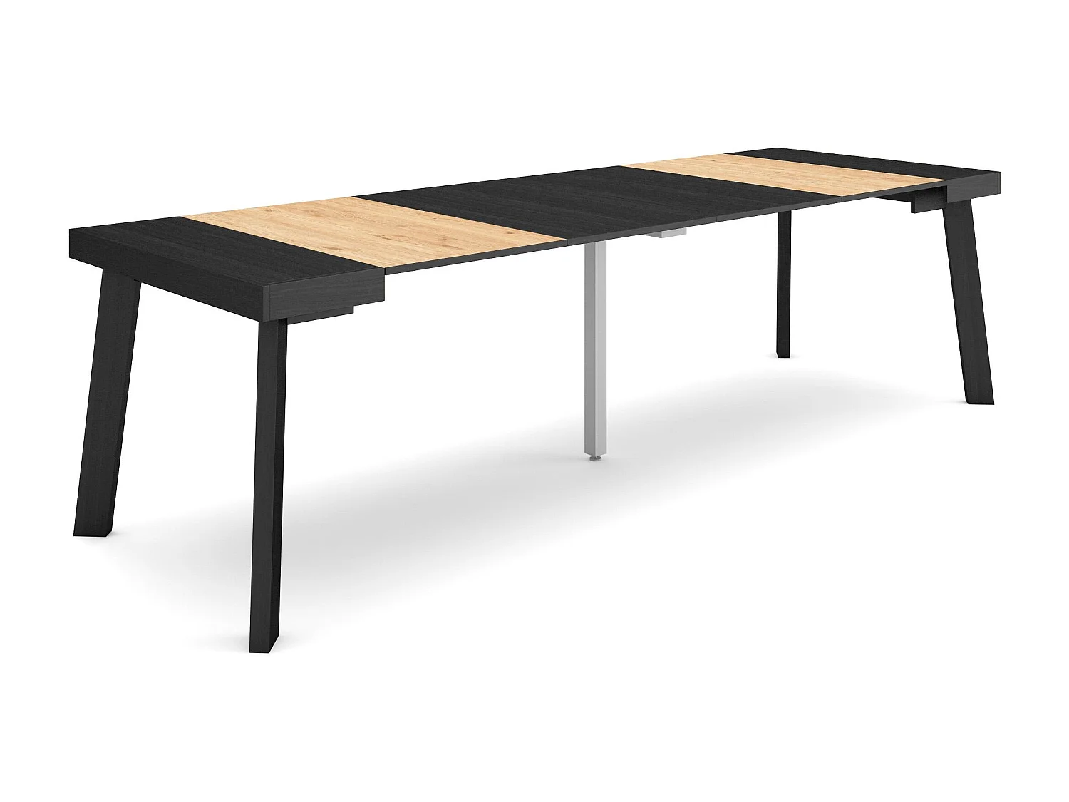 Ausziehbarertisch, 262x90x73cm, Für 12 Gäste, Hölzerne Beine, Schwarz Eiche