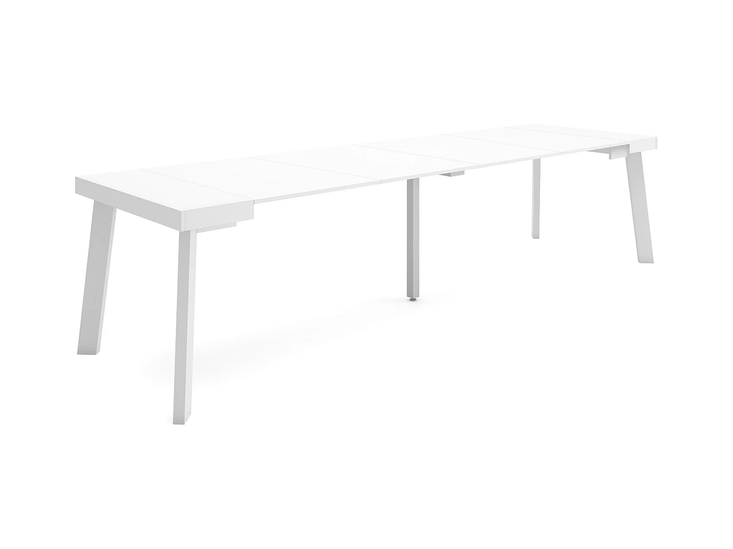 Table console extensible, 302x90x73cm, Pour 14 personnes, Pieds en bois, Blanc