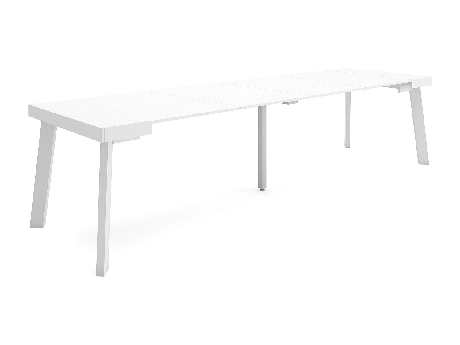 Table console extensible, 302x90x73cm, Pour 14 personnes, Pieds en bois, Blanc
