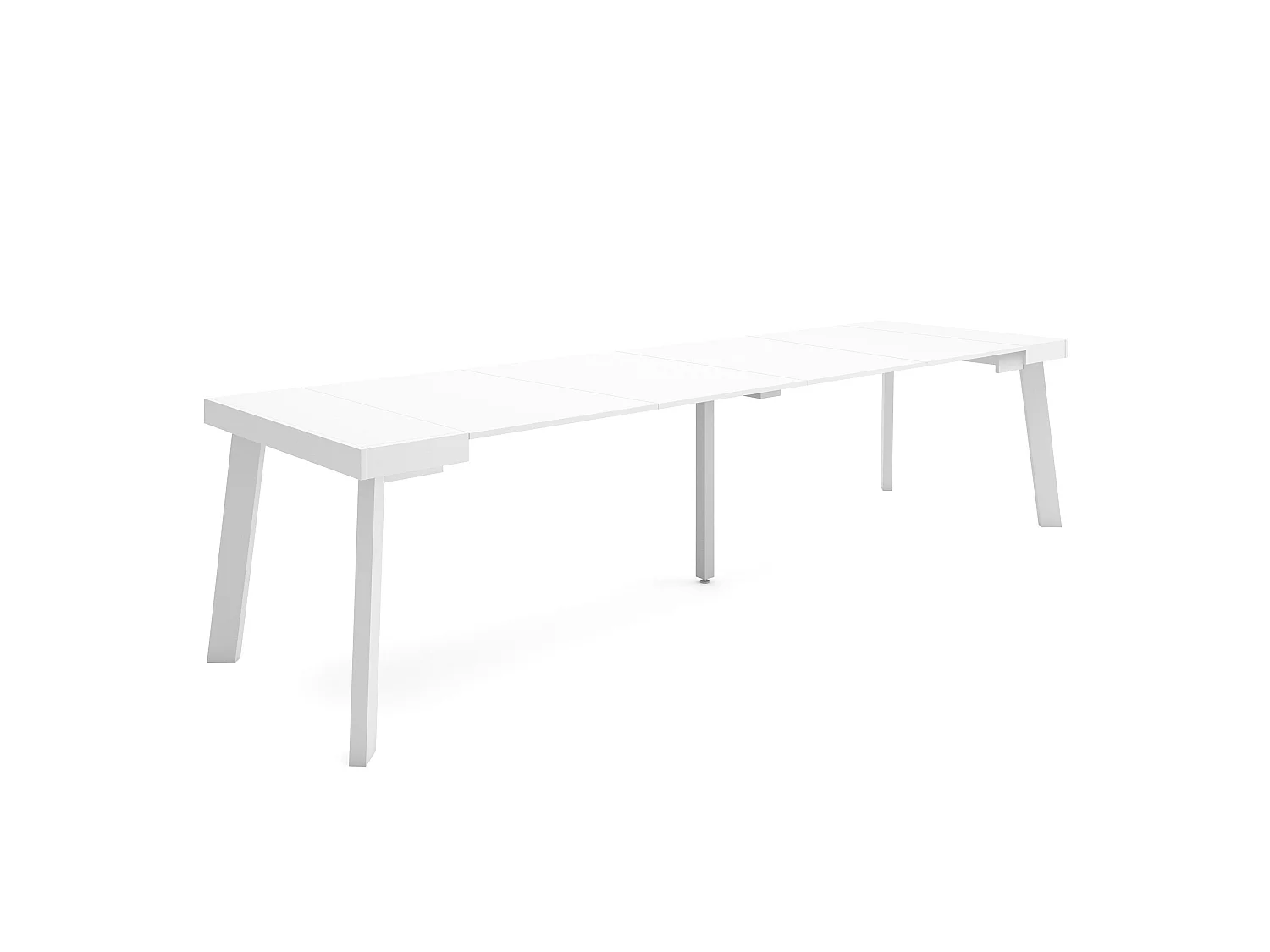 Table console extensible, 302x90x73cm, Pour 14 personnes, Pieds en bois, Blanc