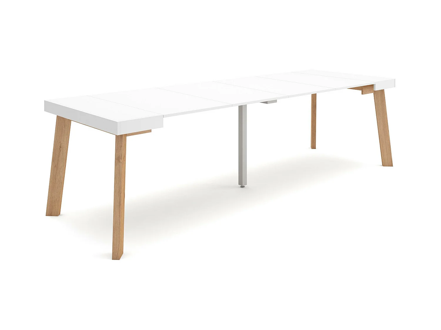 Table console extensible, 262x90x73cm, Pour 12 personnes, Pieds en bois, Blanc