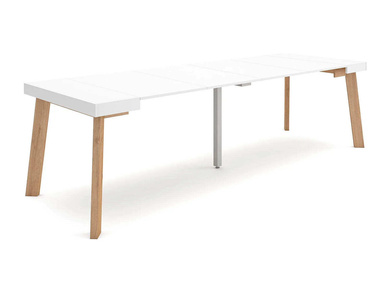 Table console extensible, 262x90x73cm, Pour 12 personnes, Pieds en bois, Blanc