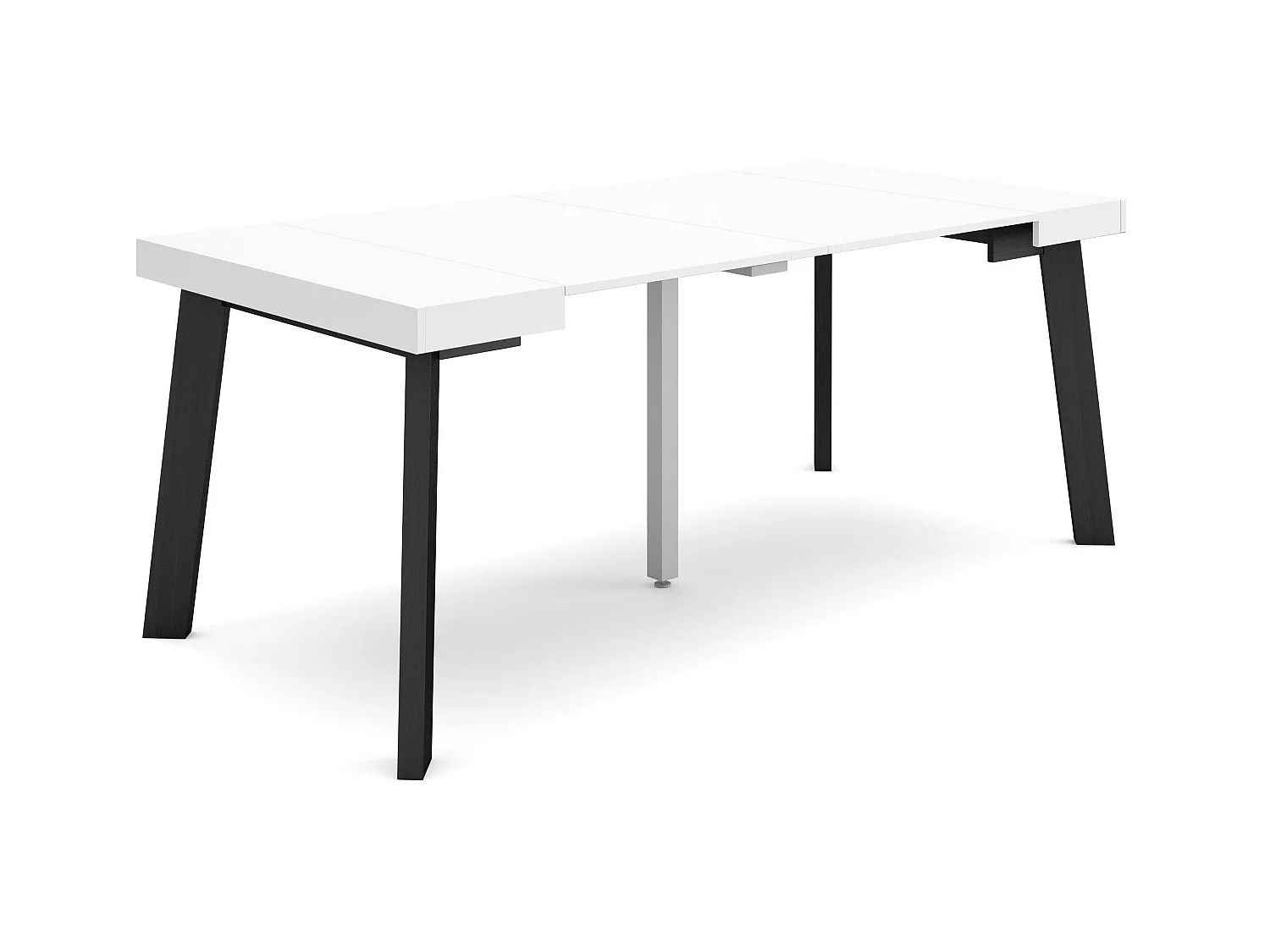 Table console extensible, 180x90x73cm, Pour 8 personnes, Pieds en bois, Blanc et noir