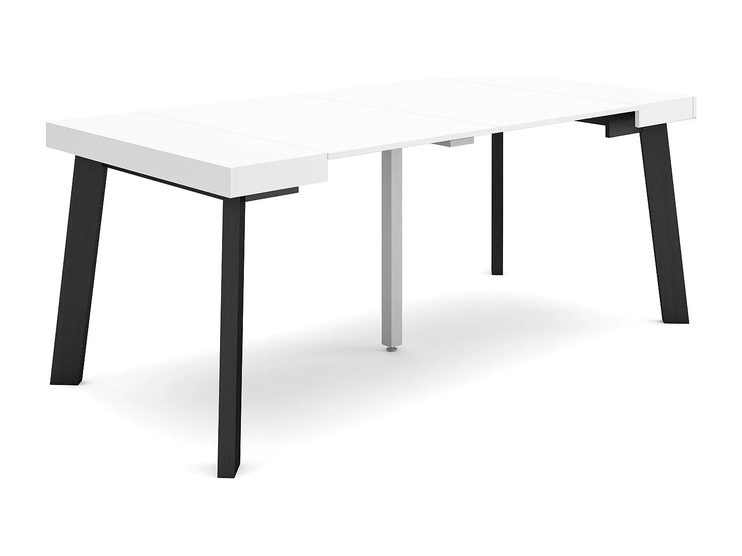Mesa Consola extensible, 180x90x73cm, Para 8 comensales, Patas de madera, Blanco y negro
