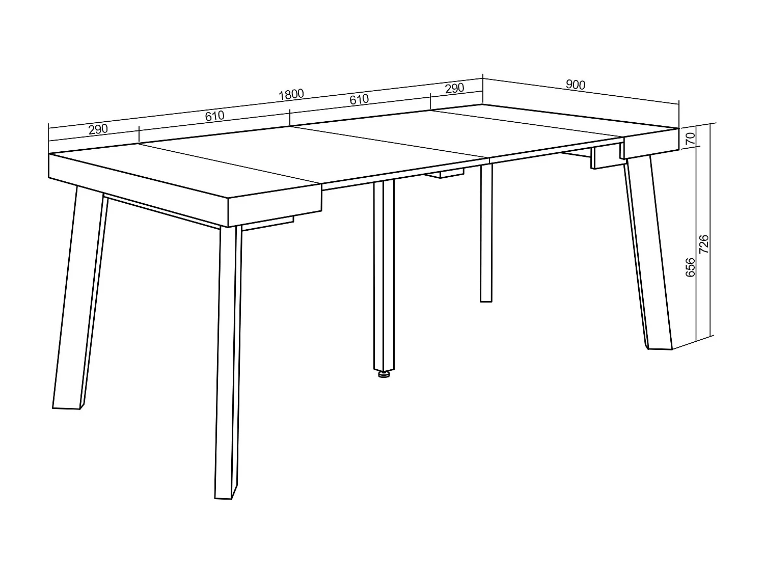 Mesa Consola extensible, 180x90x73cm, Para 8 comensales, Patas de madera, Blanco y negro