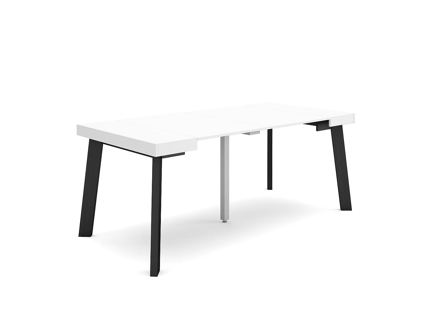 Uitschuifbare Consoletafel, 180x90x73cm, Voor 8 personen, Houten poten, Wit en Zwart