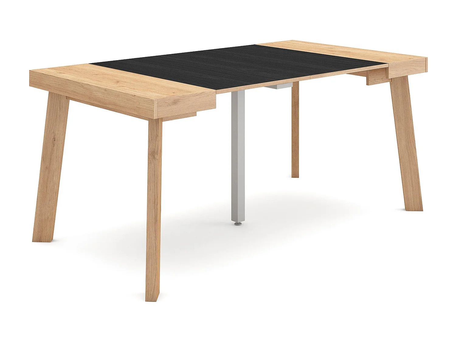 Mesa Consola Extensível, 160x90x73cm, Para 8 pessoas, Pés de madeira, Carvahlo e preto