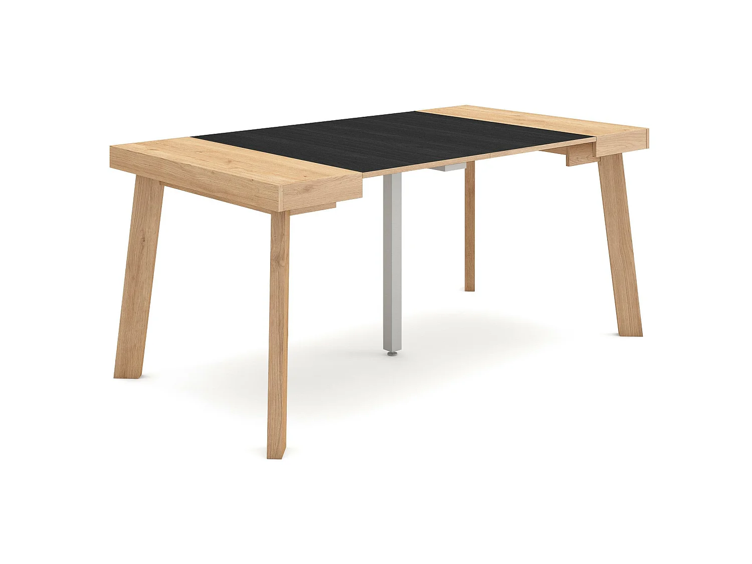 Table console extensible, 160x90x73cm, Pour 8 personnes, Pieds en bois, Chêne et noir