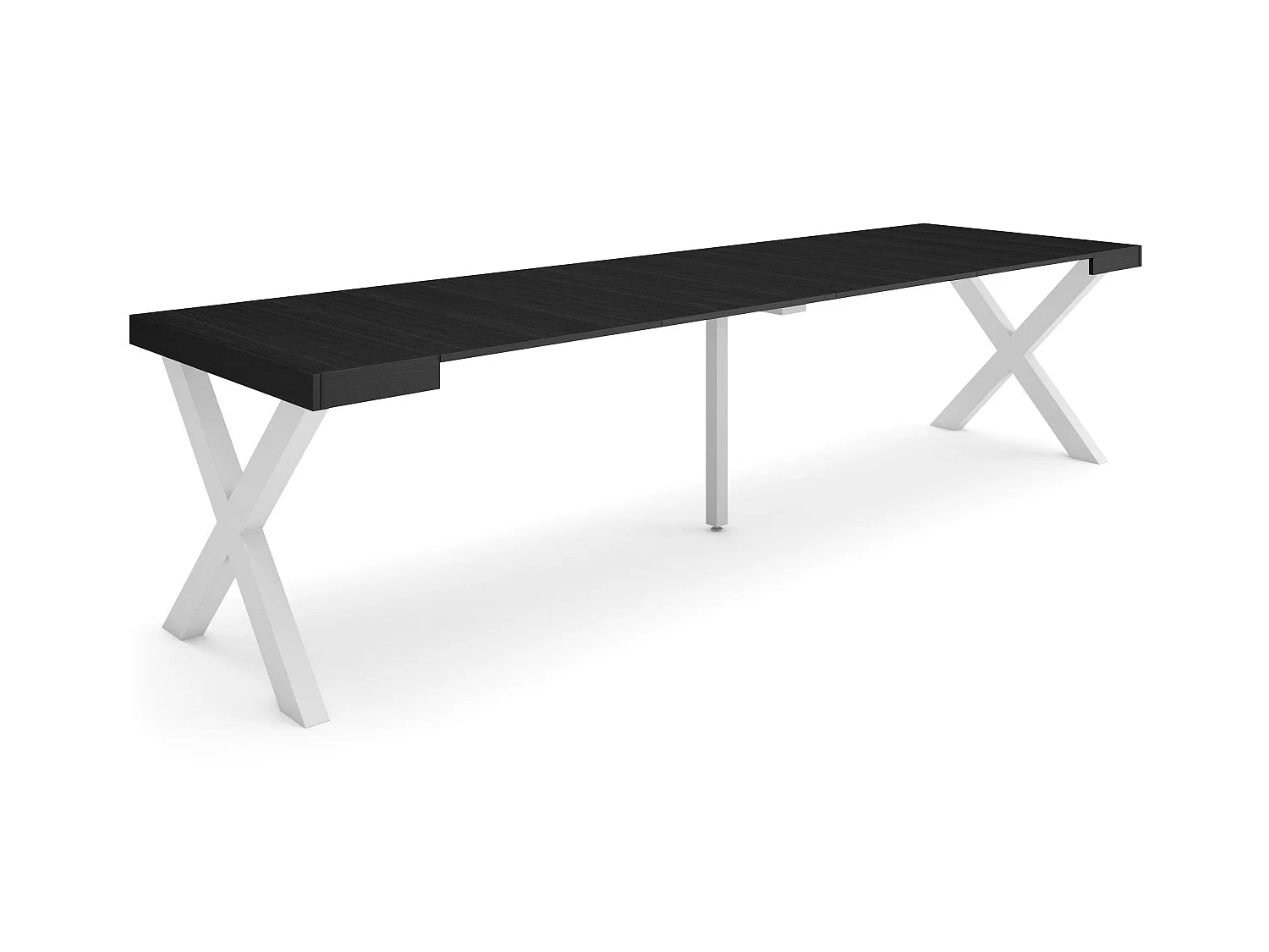 Table console extensible, 302x90x73cm, Pour 14 personnes, Pieds bois massif, Noir