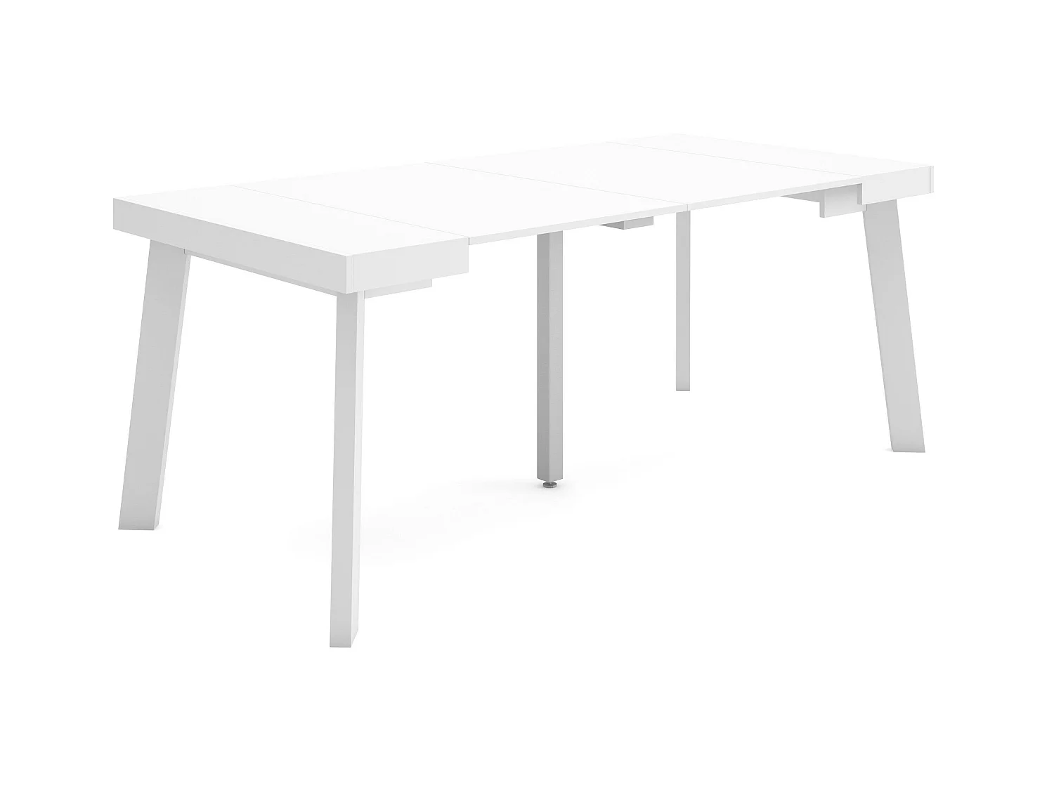 Table console extensible, 180x90x73cm, Pour 8 personnes, Pieds en bois, Blanc