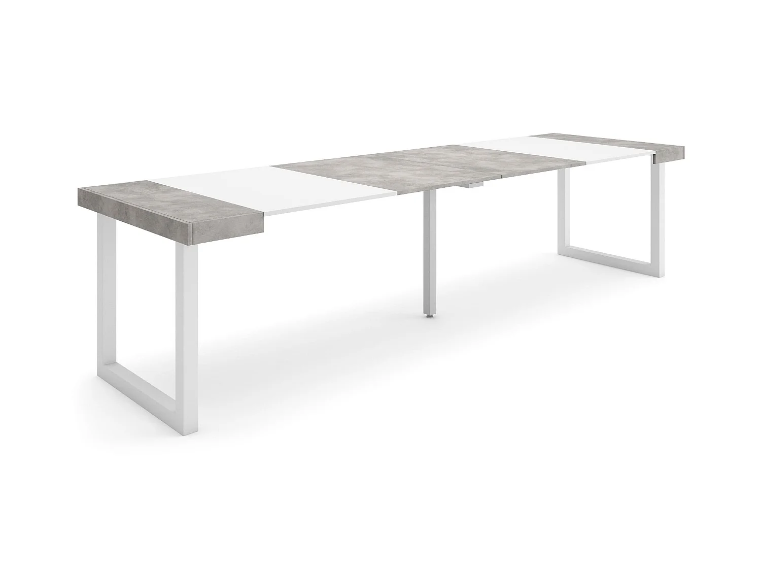 Table console extensible, 302x90x73cm, Pour 14 personnes, Pieds bois massif, Ciment