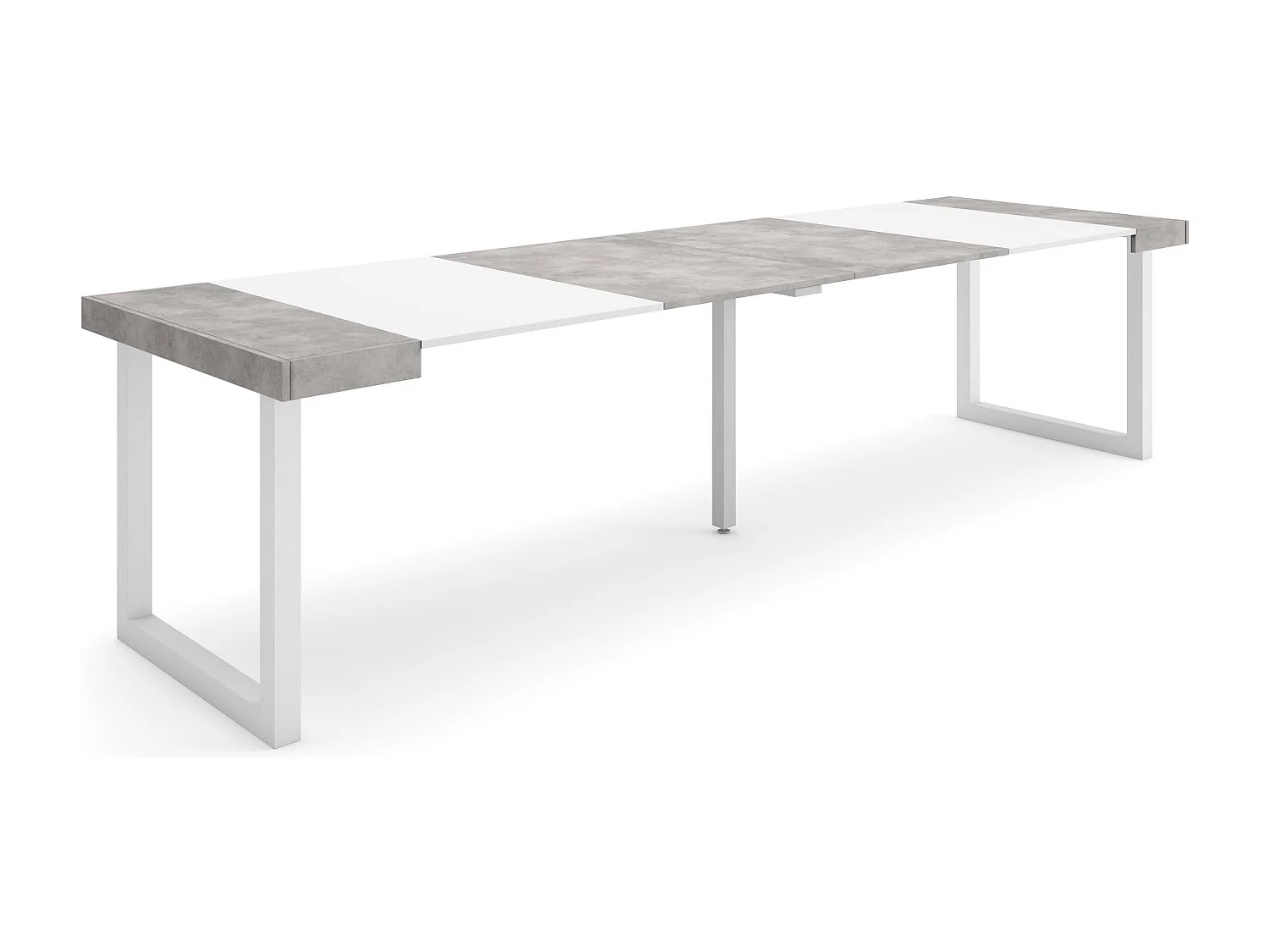 Table console extensible, 302x90x73cm, Pour 14 personnes, Pieds bois massif, Ciment