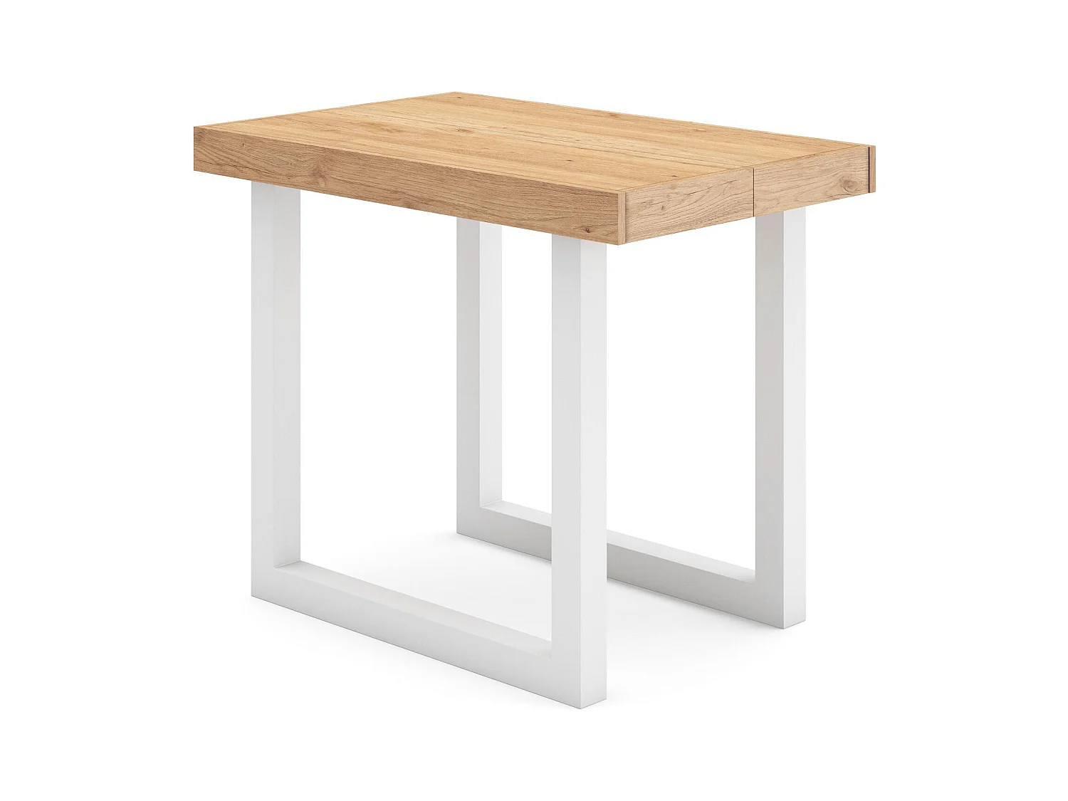 Table console extensible, 262x90x73cm, Pour 12 personnes, Pieds bois massif, Chêne et blanc