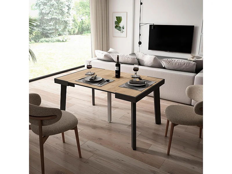 Uitschuifbare Consoletafel, 140x90x73cm, Voor 6 personen, Houten poten, Eiken