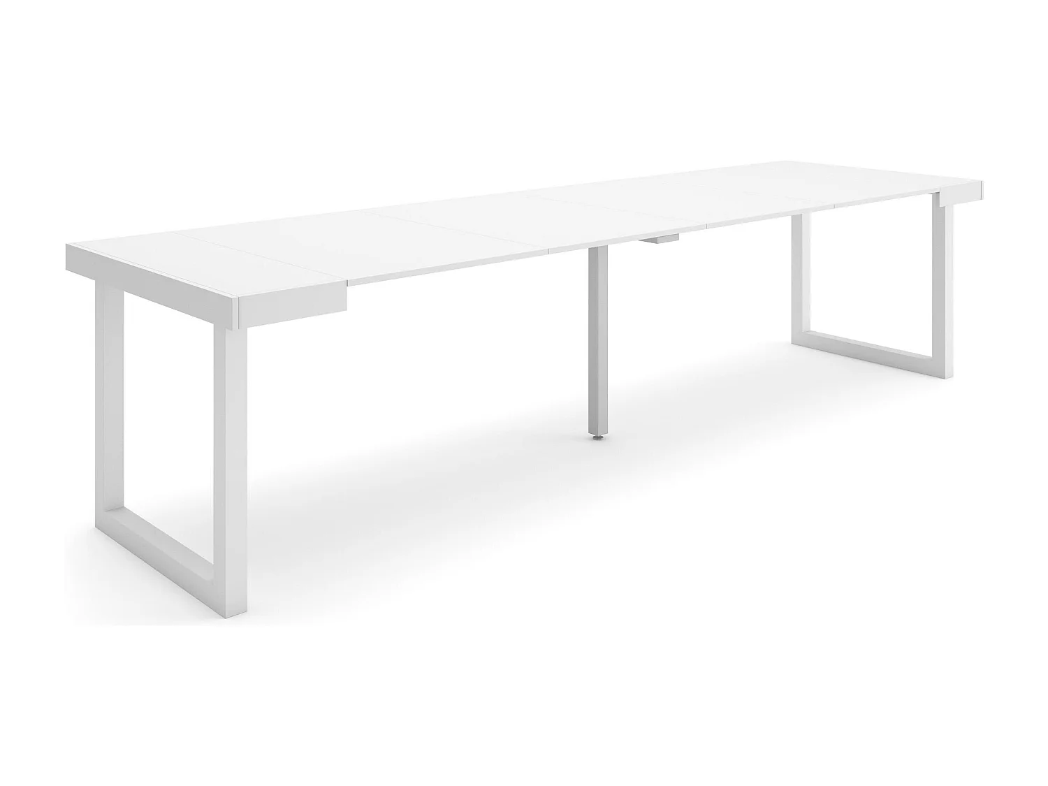 Ausziehbarertisch, 302x90x73cm, Für 14 Gäste, Massivholz Beine, Weiß