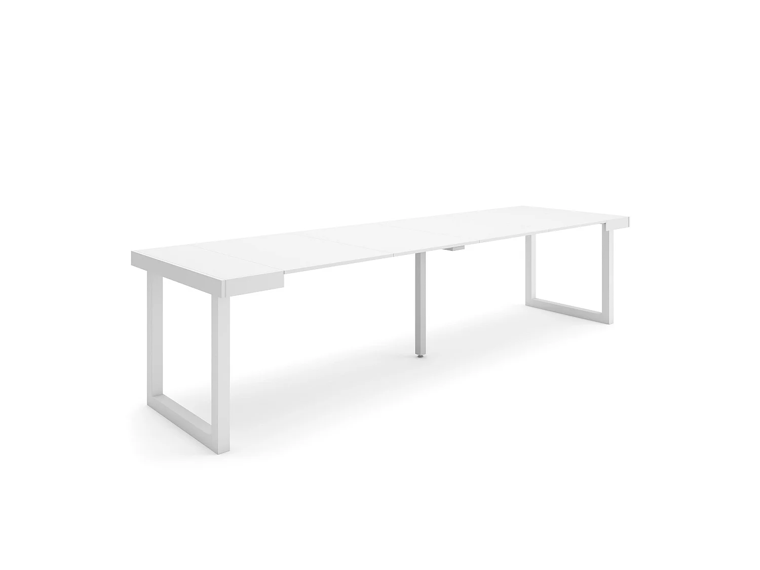 Table console extensible, 302x90x73cm, Pour 14 personnes, Pieds bois massif, Blanc