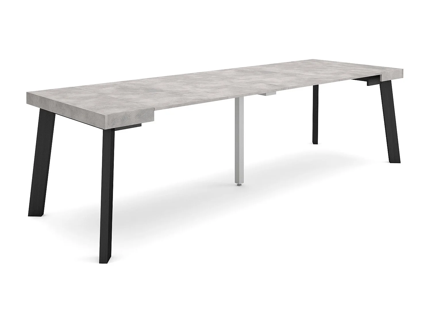 Uitschuifbare Consoletafel, 262x90x73cm, Voor 12 personen, Houten poten, Cement