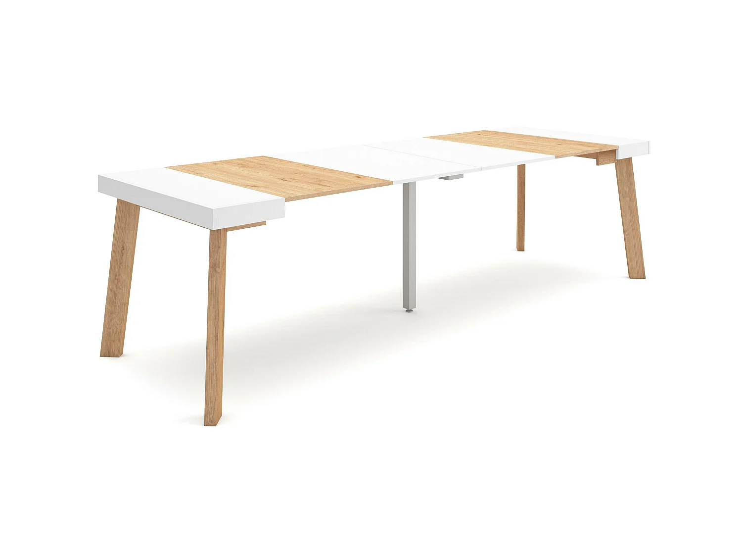 Uitschuifbare Consoletafel, 262x90x73cm, Voor 12 personen, Houten poten, Eiken/Wit