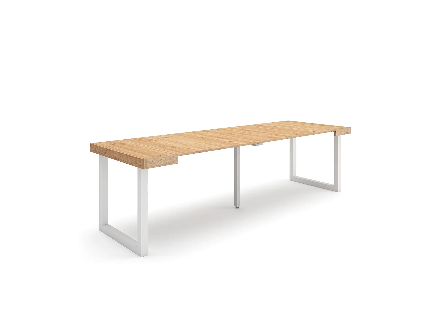 Uitschuifbare Consoletafel, 262x90x73cm, Voor 12 personen, Massief houten poten, Eiken