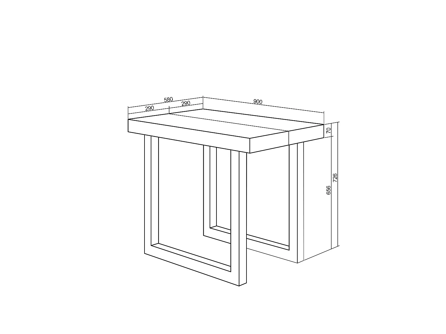Uitschuifbare Consoletafel, 262x90x73cm, Voor 12 personen, Massief houten poten, Eiken
