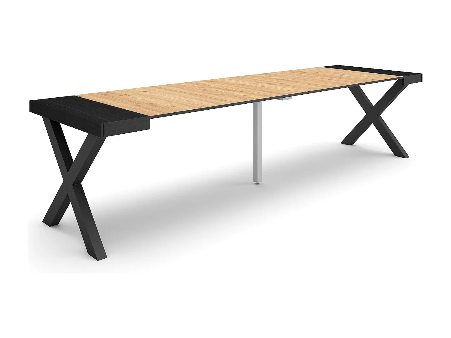 Ausziehbarertisch, 302x90x73cm, Für 14 Gäste, Massivholz Beine, Schwarz Eiche