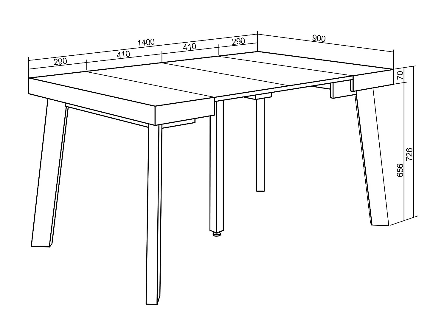 Mesa Consola Extensível, 140x90x73cm, Para 6 pessoas, Pés de madeira, Carvahlo e branco