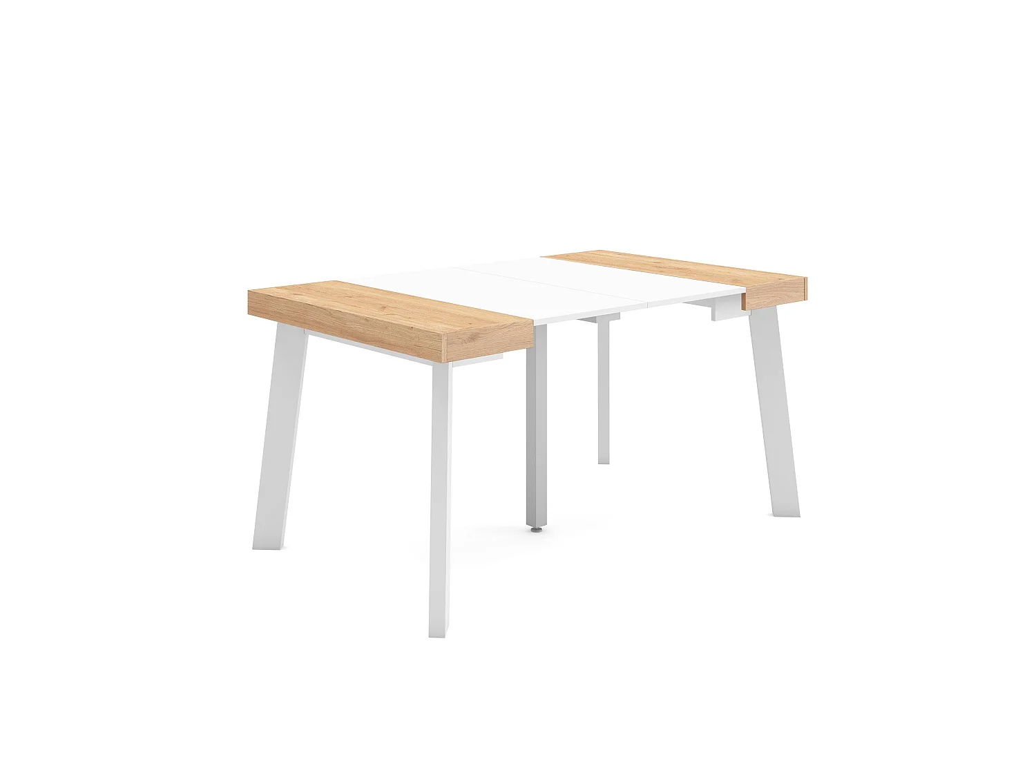 Table console extensible, 140x90x73cm, Pour 6 personnes, Pieds en bois, Chêne et blanc
