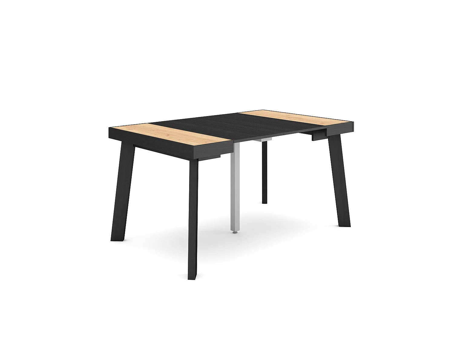 Table console extensible, 140x90x73cm, Pour 6 personnes, Pieds en bois, Chêne et noir