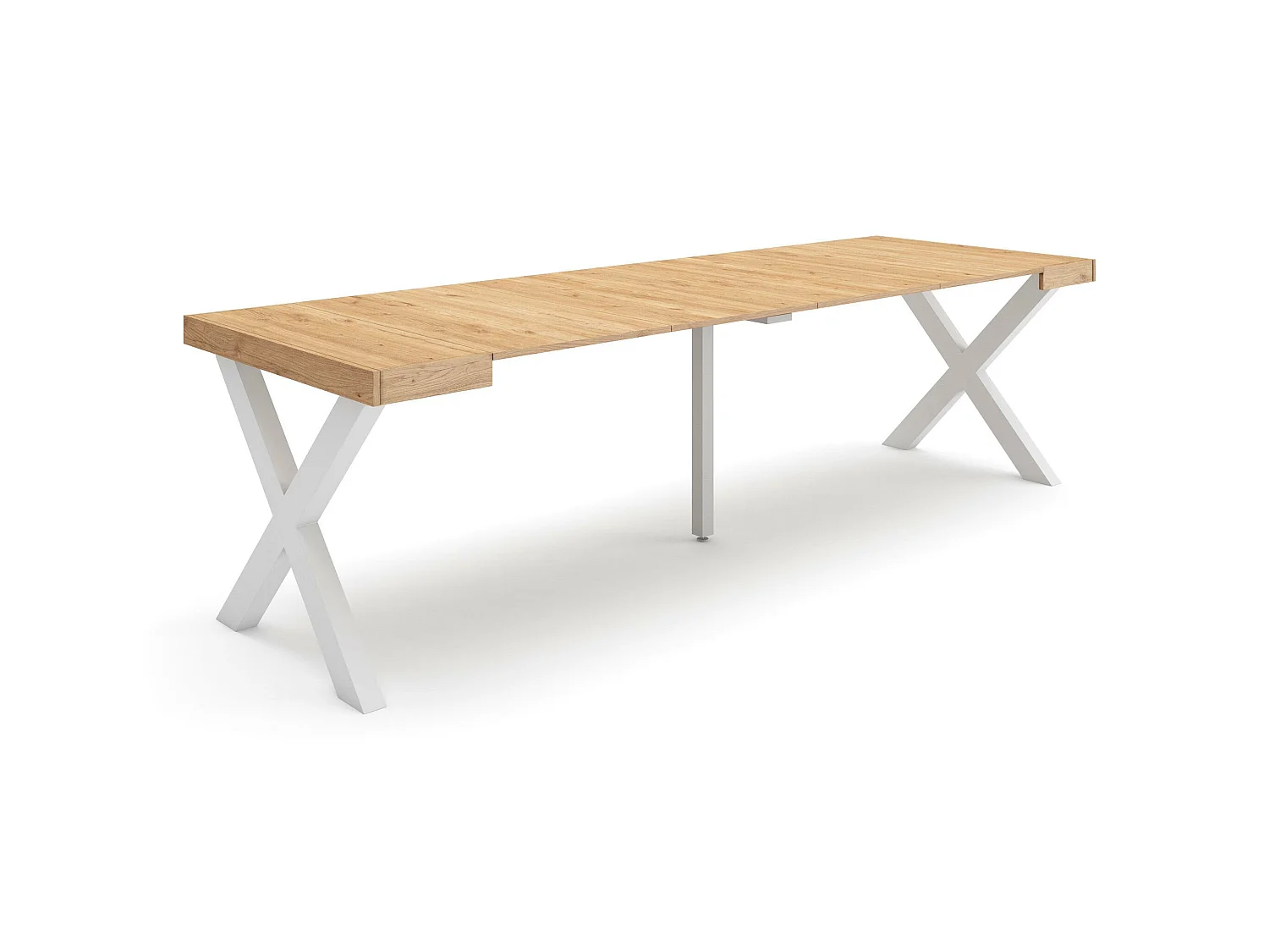 Uitschuifbare Consoletafel, 262x90x73cm, Voor 12 personen, Massief houten poten, Eiken