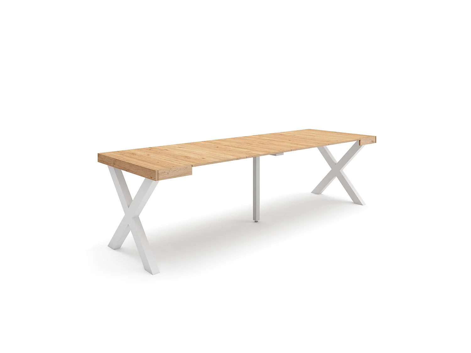 Uitschuifbare Consoletafel, 262x90x73cm, Voor 12 personen, Massief houten poten, Eiken