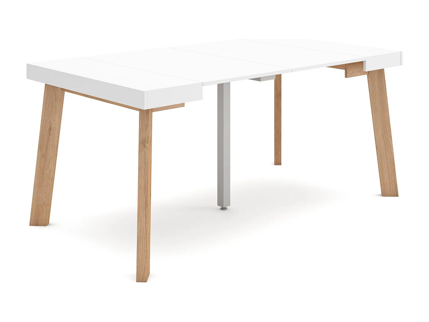 Ausziehbarertisch, 160x90x73cm, Für 8 Gäste, Hölzerne Beine, Weiß