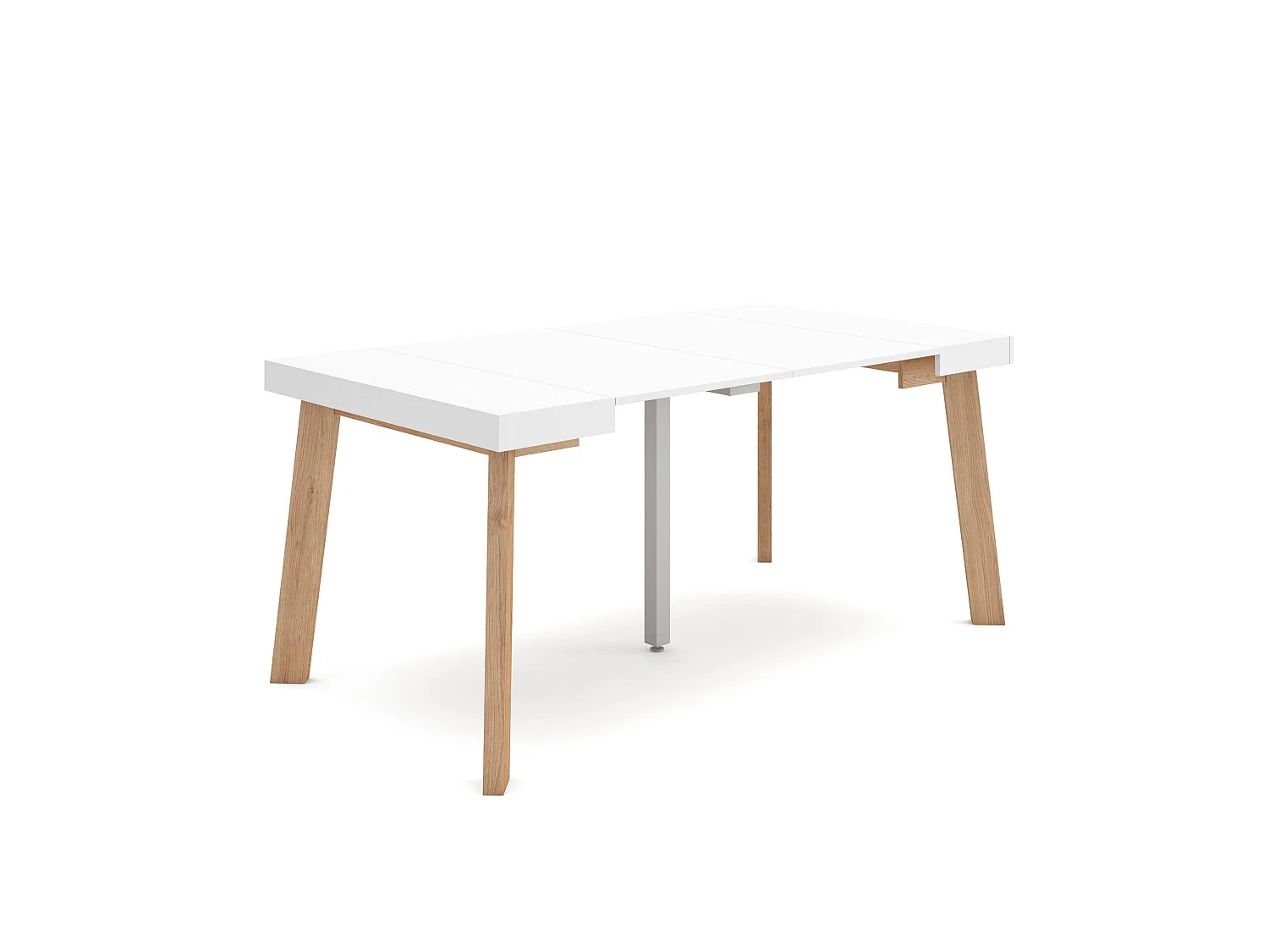 Table console extensible, 160x90x73cm, Pour 8 personnes, Pieds en bois, Blanc