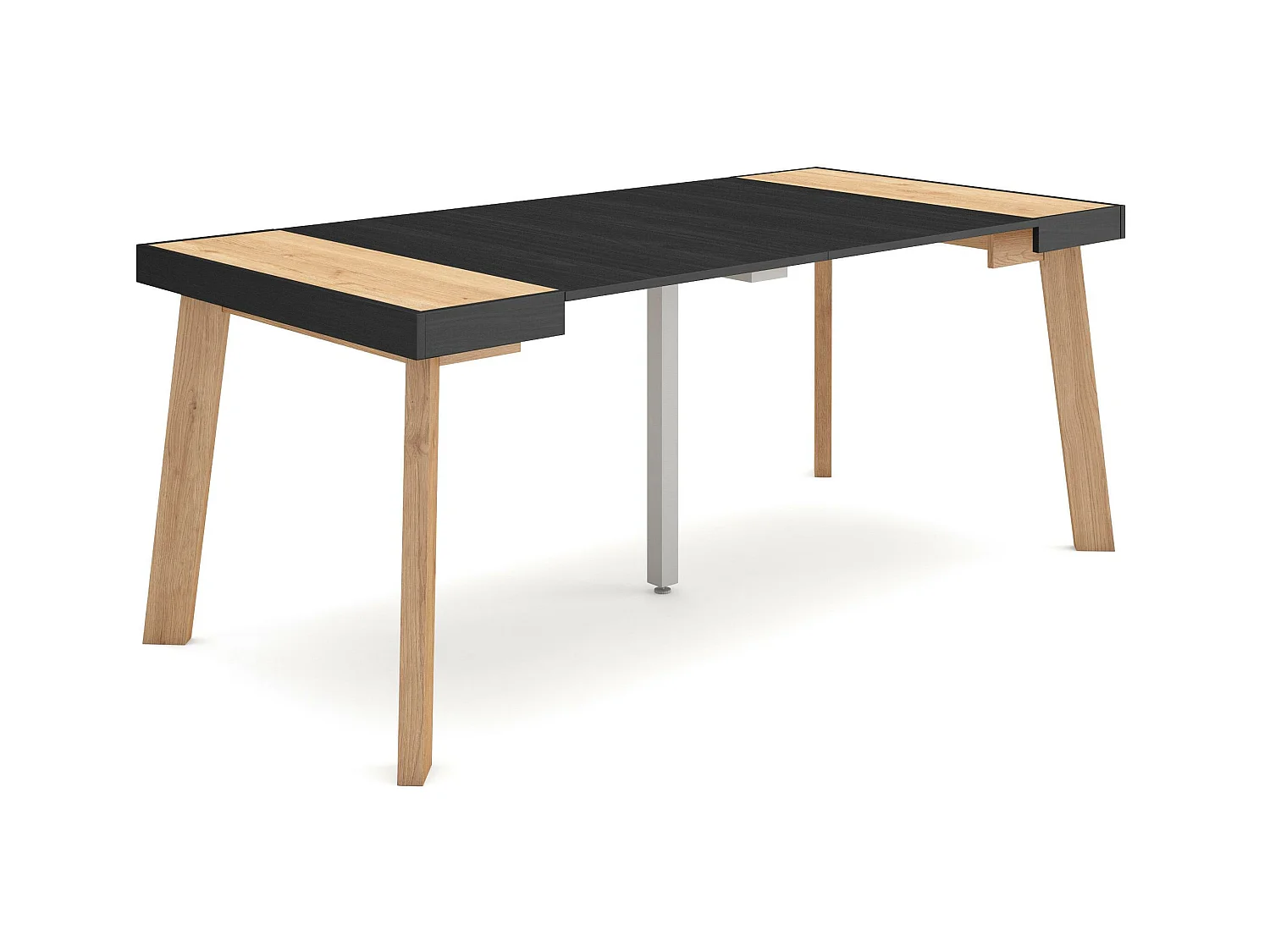 Table console extensible, 180x90x73cm, Pour 8 personnes, Pieds en bois, Chêne et noir