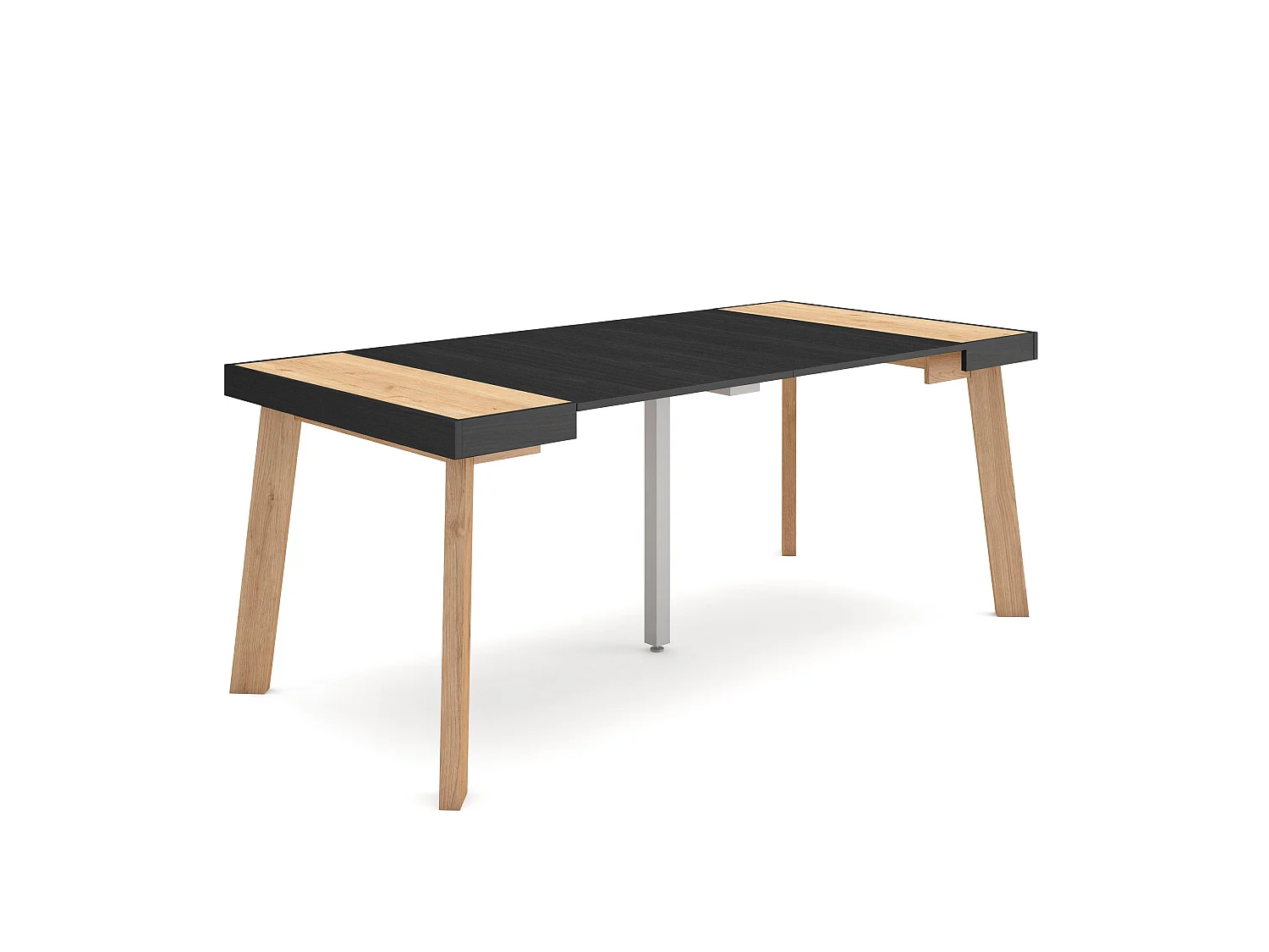 Mesa Consola extensible, 180x90x73cm, Para 8 comensales, Patas de madera, Roble y negro