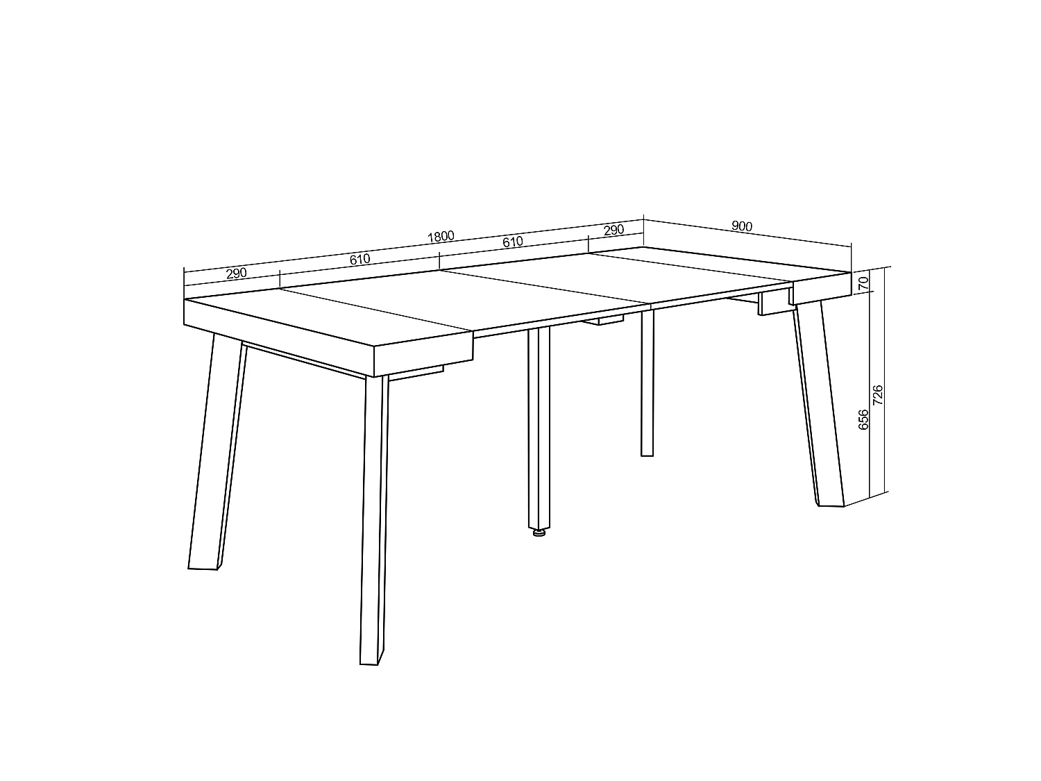 Mesa Consola extensible, 180x90x73cm, Para 8 comensales, Patas de madera, Roble y negro