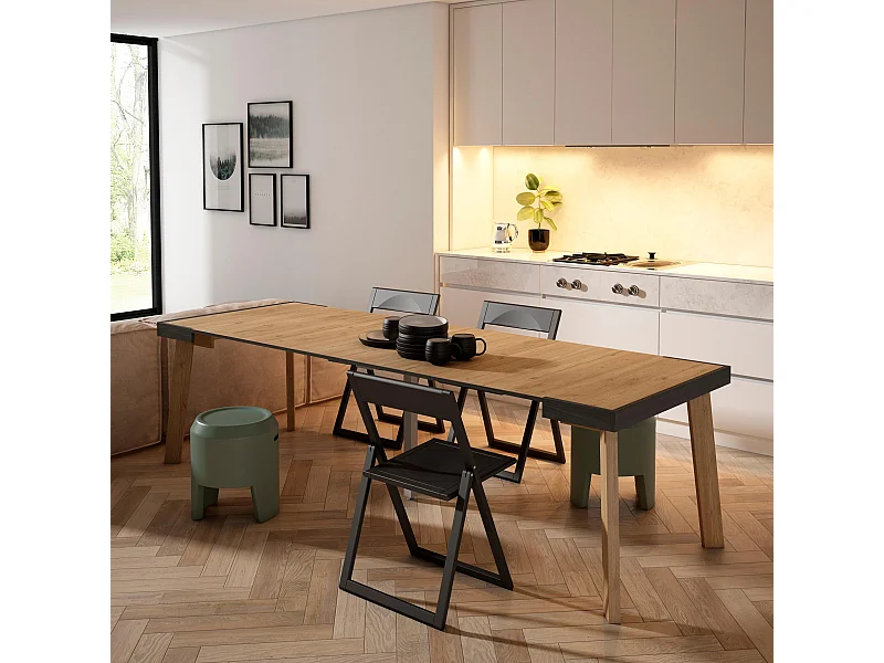 Ausziehbarertisch, 262x90x73cm, Für 12 Gäste, Hölzerne Beine, Eiche