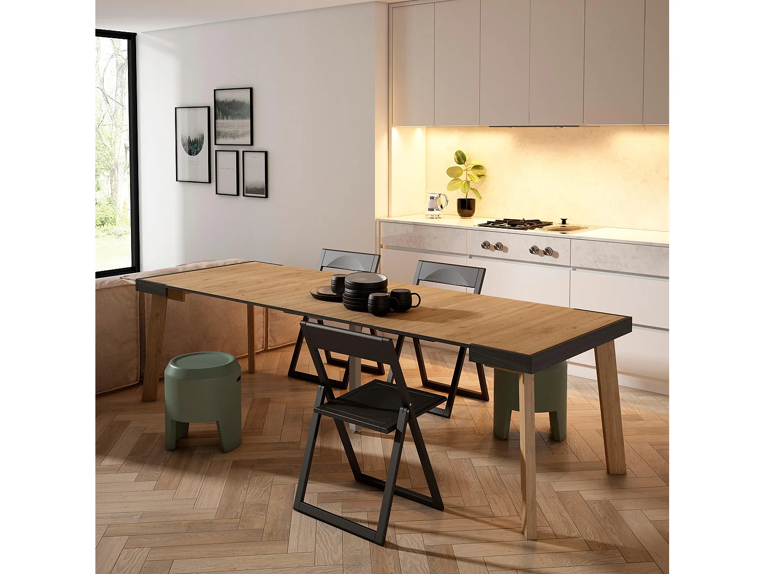 Mesa Consola Extensível, 262x90x73cm, Para 12 pessoas, Pés de madeira, Carvahlo