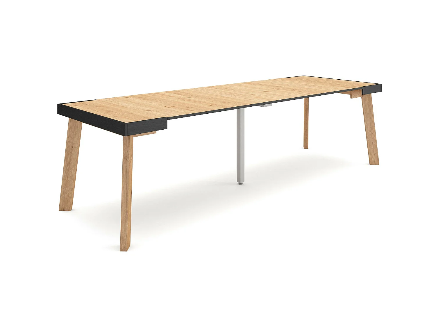Table console extensible, 262x90x73cm, Pour 12 personnes, Pieds en bois, Chêne