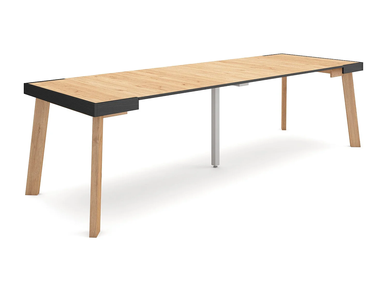 Table console extensible, 262x90x73cm, Pour 12 personnes, Pieds en bois, Chêne