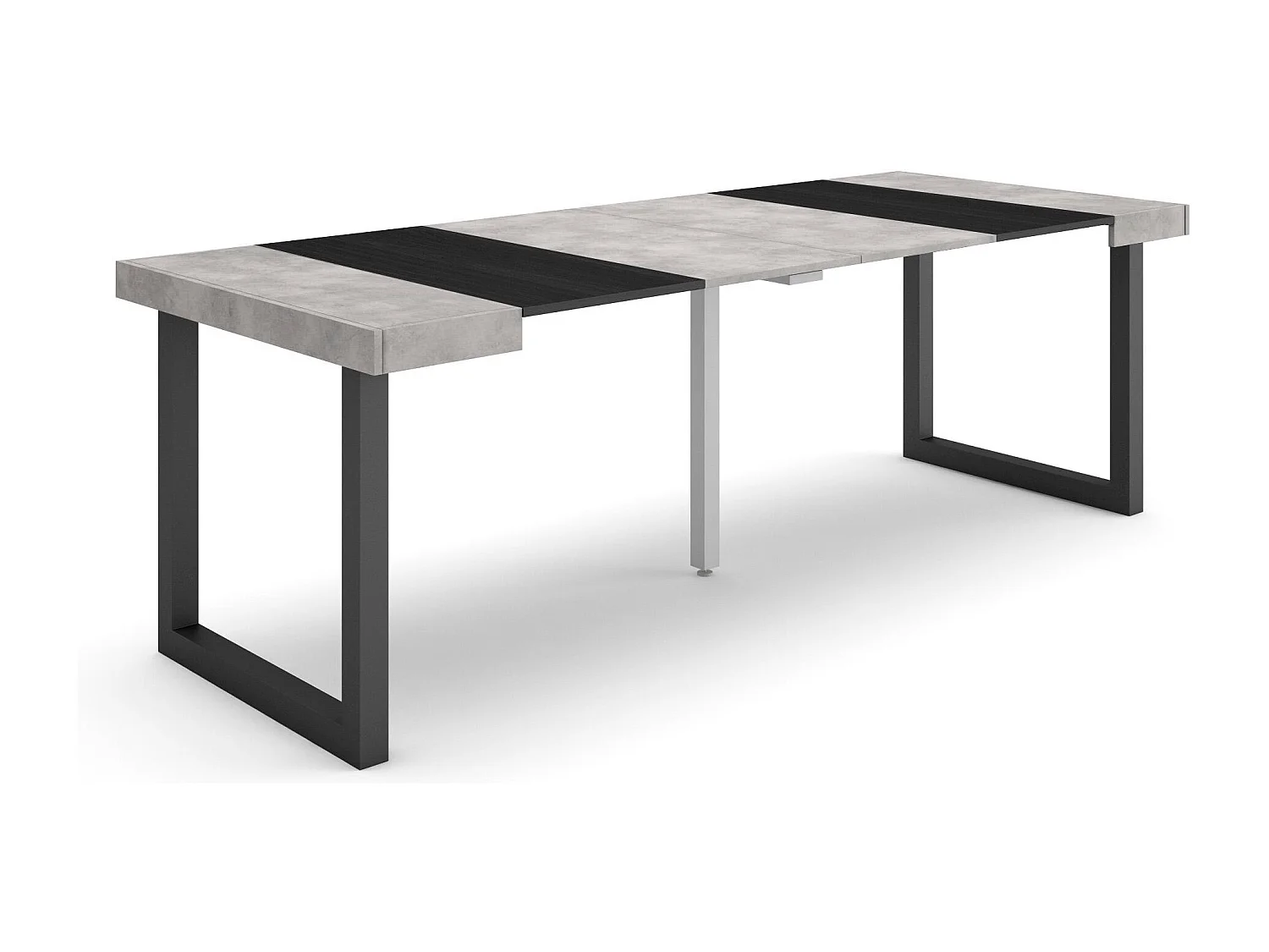 Table console extensible, 222x90x73cm, Pour 10 personnes, Pieds bois massif, Ciment