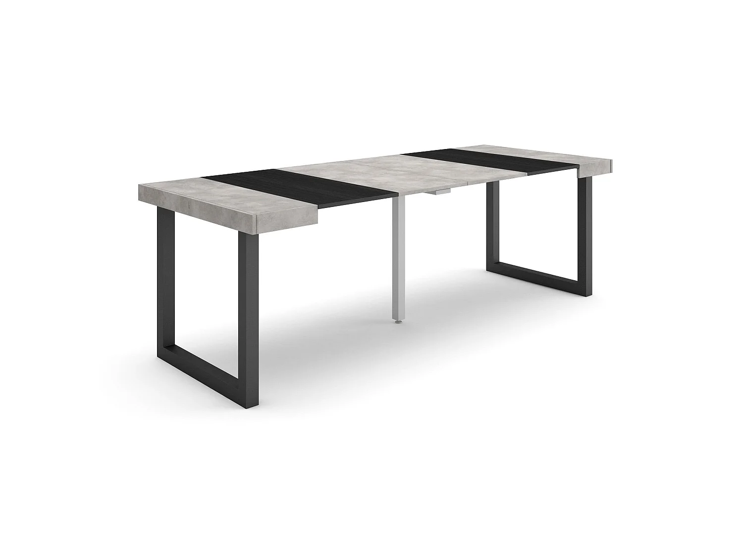 Table console extensible, 222x90x73cm, Pour 10 personnes, Pieds bois massif, Ciment