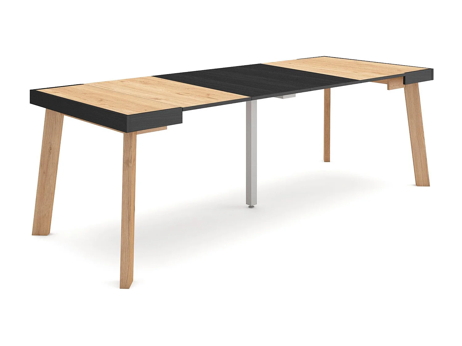 Mesa Consola Extensível, 222x90x73cm, Para 10 pessoas, Pés de madeira, Carvahlo e preto