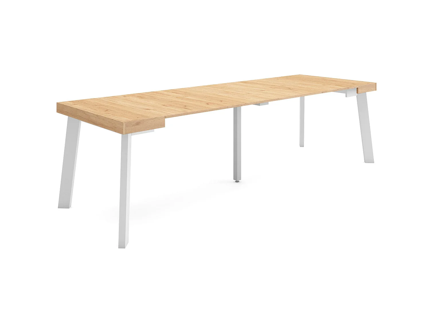 Uitschuifbare Consoletafel, 262x90x73cm, Voor 12 personen, Houten poten, Eiken