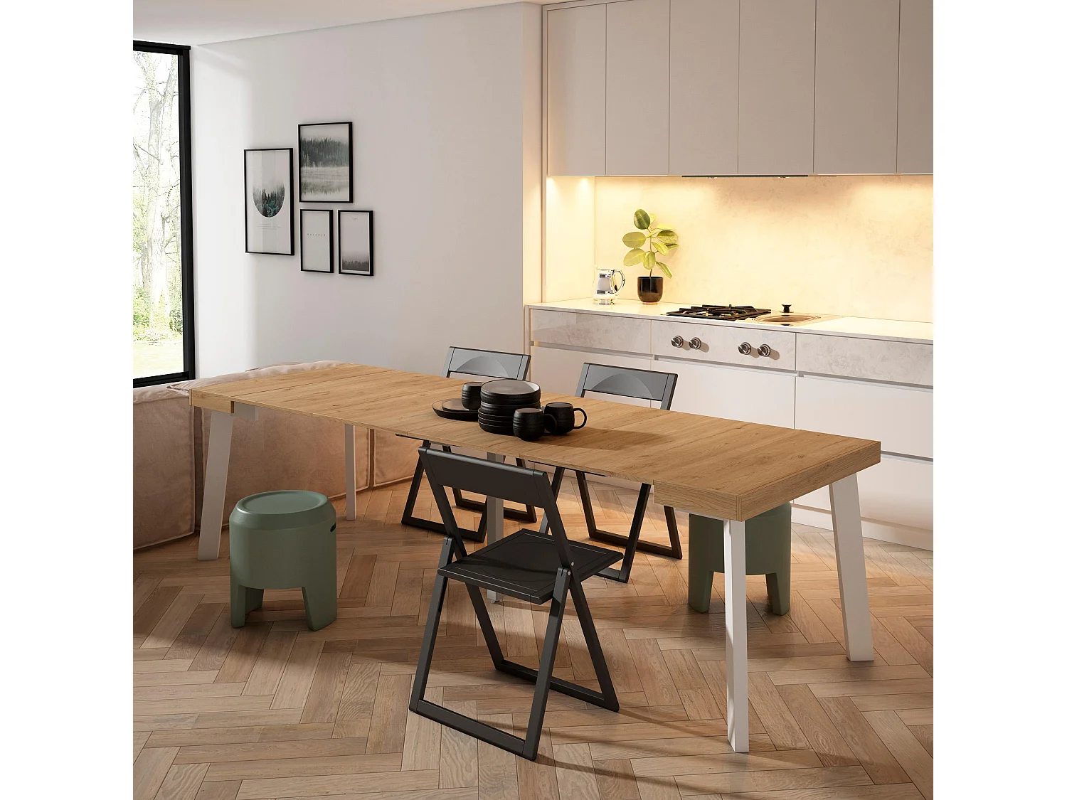 Mesa Consola Extensível, 262x90x73cm, Para 12 pessoas, Pés de madeira, Carvahlo