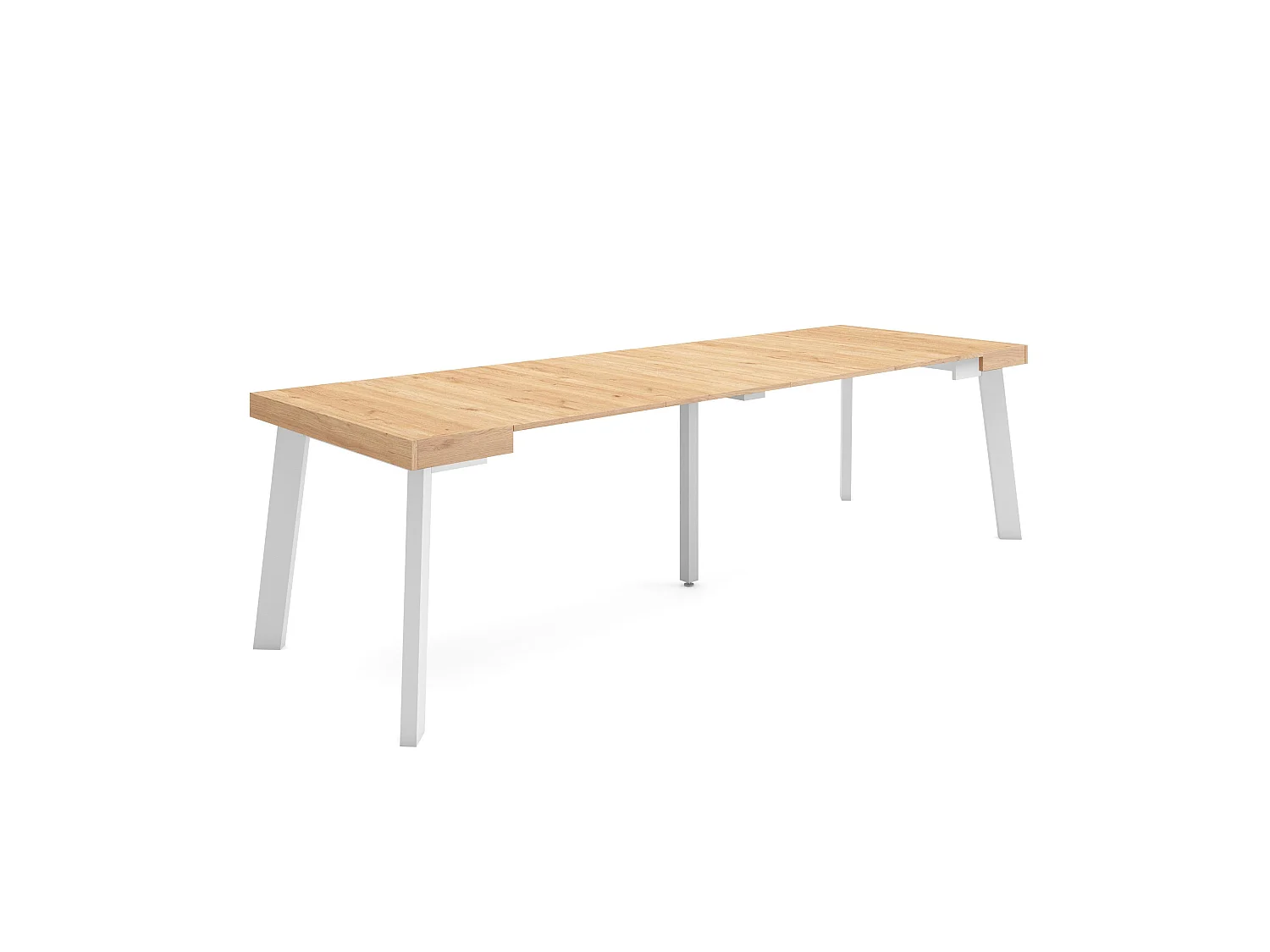 Table console extensible, 262x90x73cm, Pour 12 personnes, Pieds en bois, Chêne