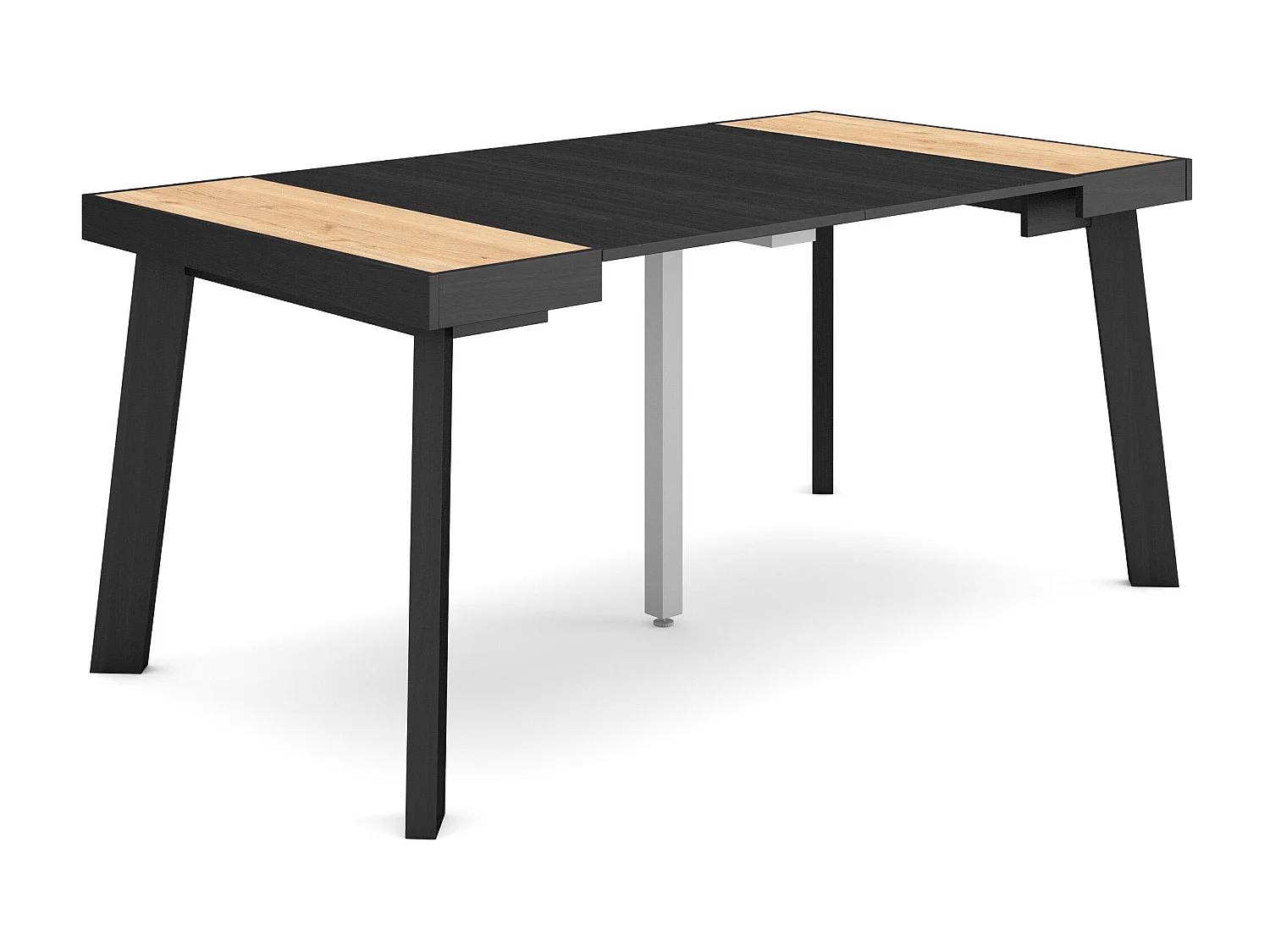 Uitschuifbare Consoletafel, 160x90x73cm, Voor 8 personen, Houten poten, Eiken/Zwart