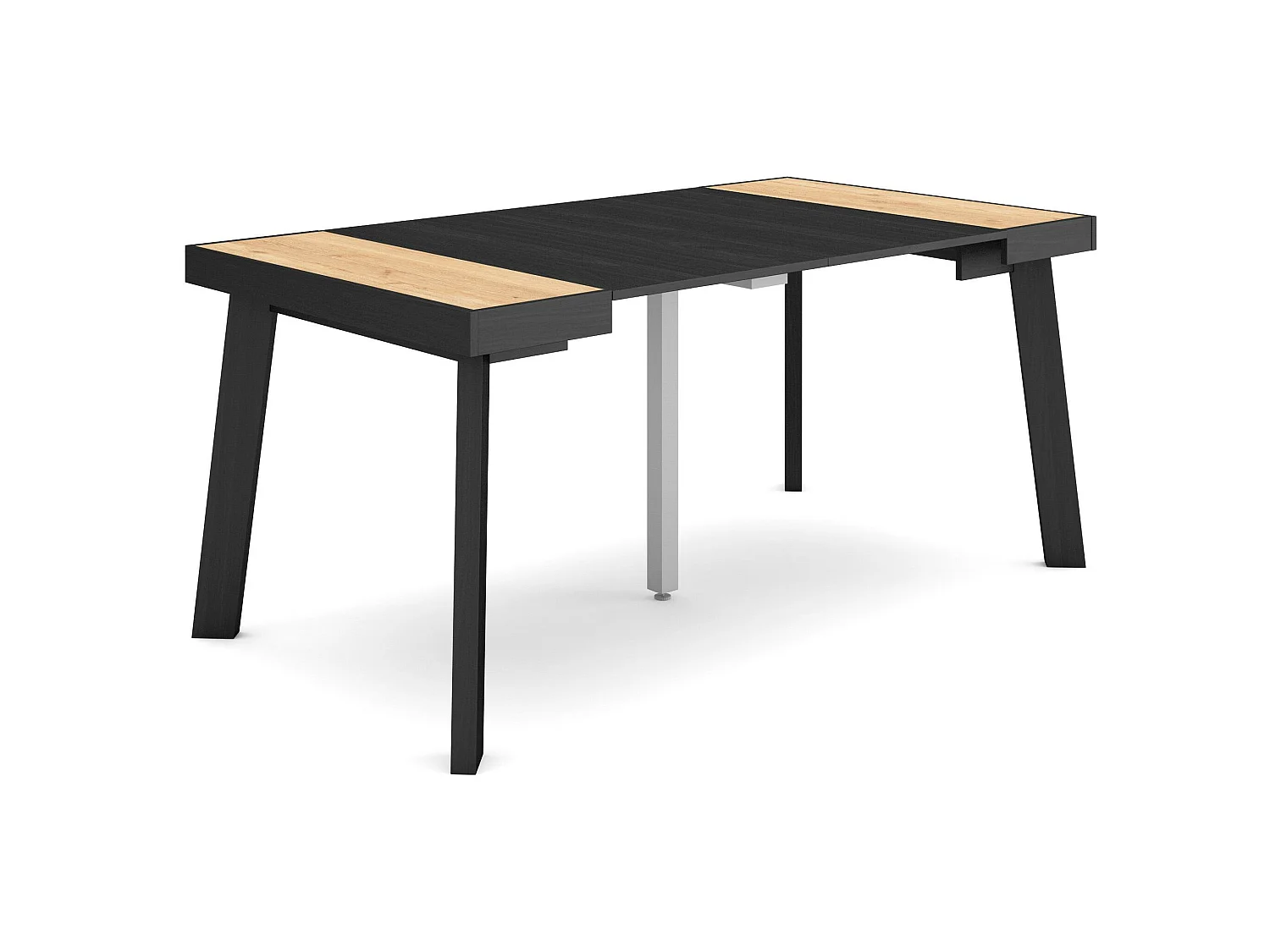 Table console extensible, 160x90x73cm, Pour 8 personnes, Pieds en bois, Chêne et noir